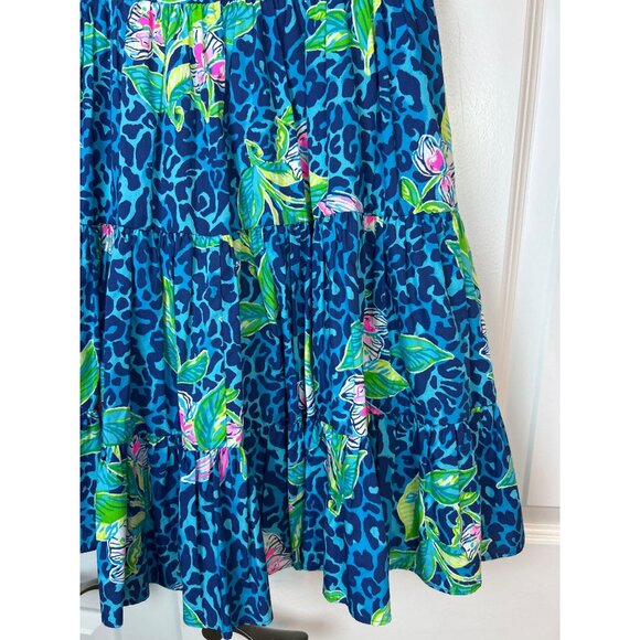 Lilly Pulitzer Women's Blue Floral Tropical Leopard Print Fit & Flare Sundress 4 - Picture 3 of 12